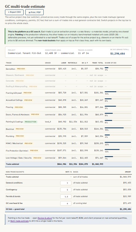 Blackfrog commercial budget engine interface